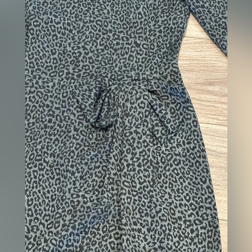 David Meister Black & Gray Leopard Sheath Dress With Bow Size 10 - Picture 6 of 8